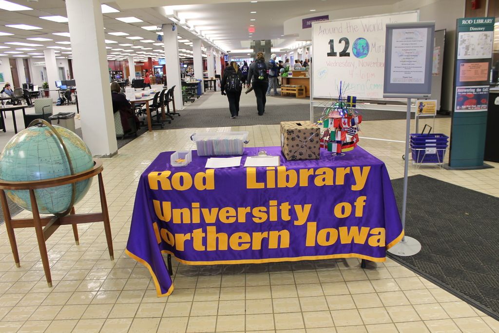 It is an expo conducted by University there is a table and on the table there are different...