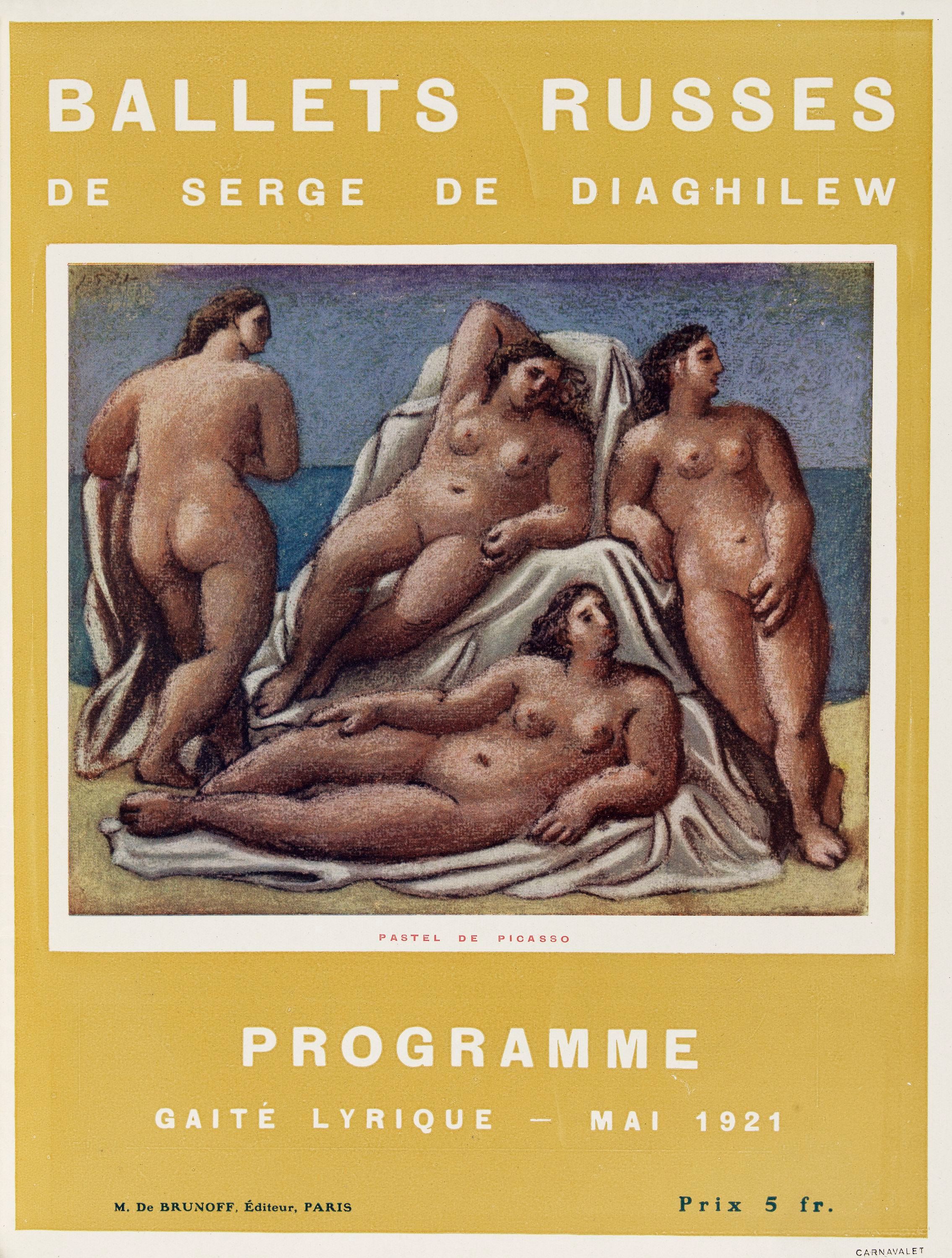 The image shows a poster for the Ballets Russes de Serge de Diaghilew, featuring a painting of...