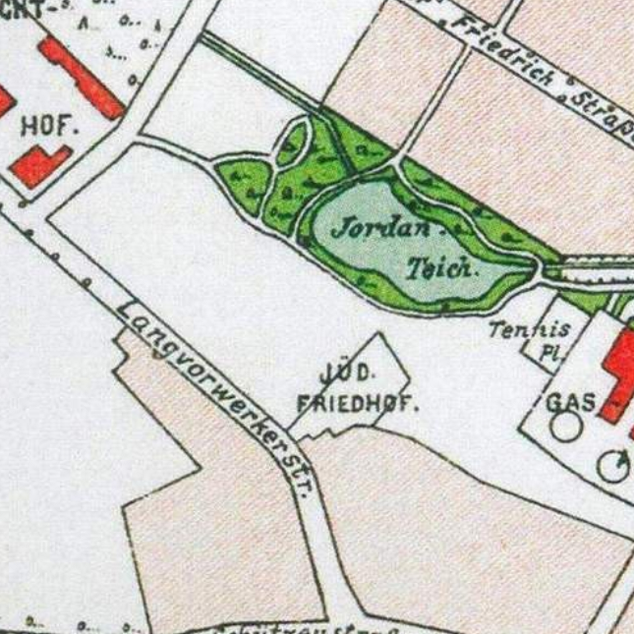 The image shows an old map of the city of Jordan, with text and numbers indicating the location of...