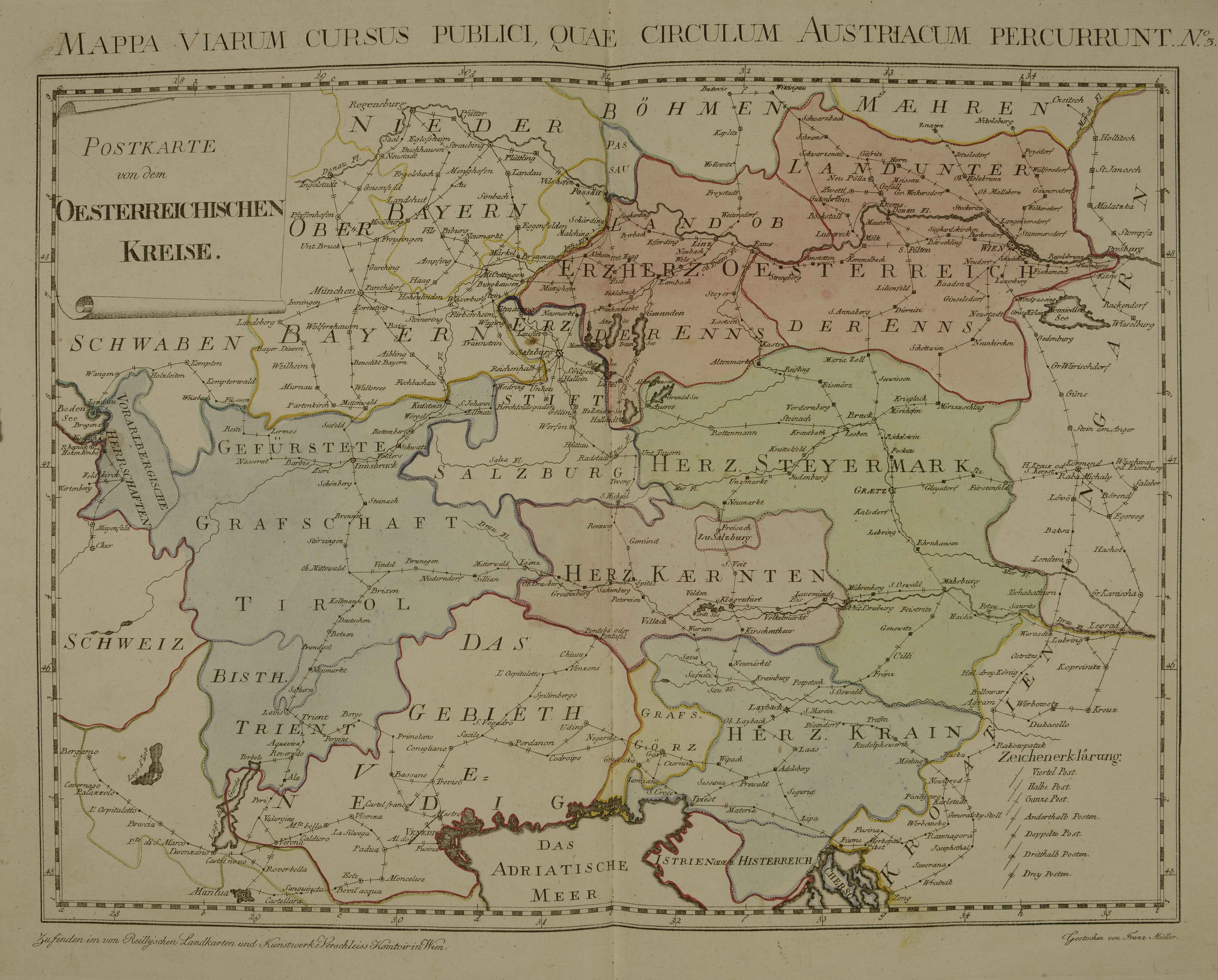 The image shows an old map of Germany with the provinces of Austria and Germany highlighted. The...