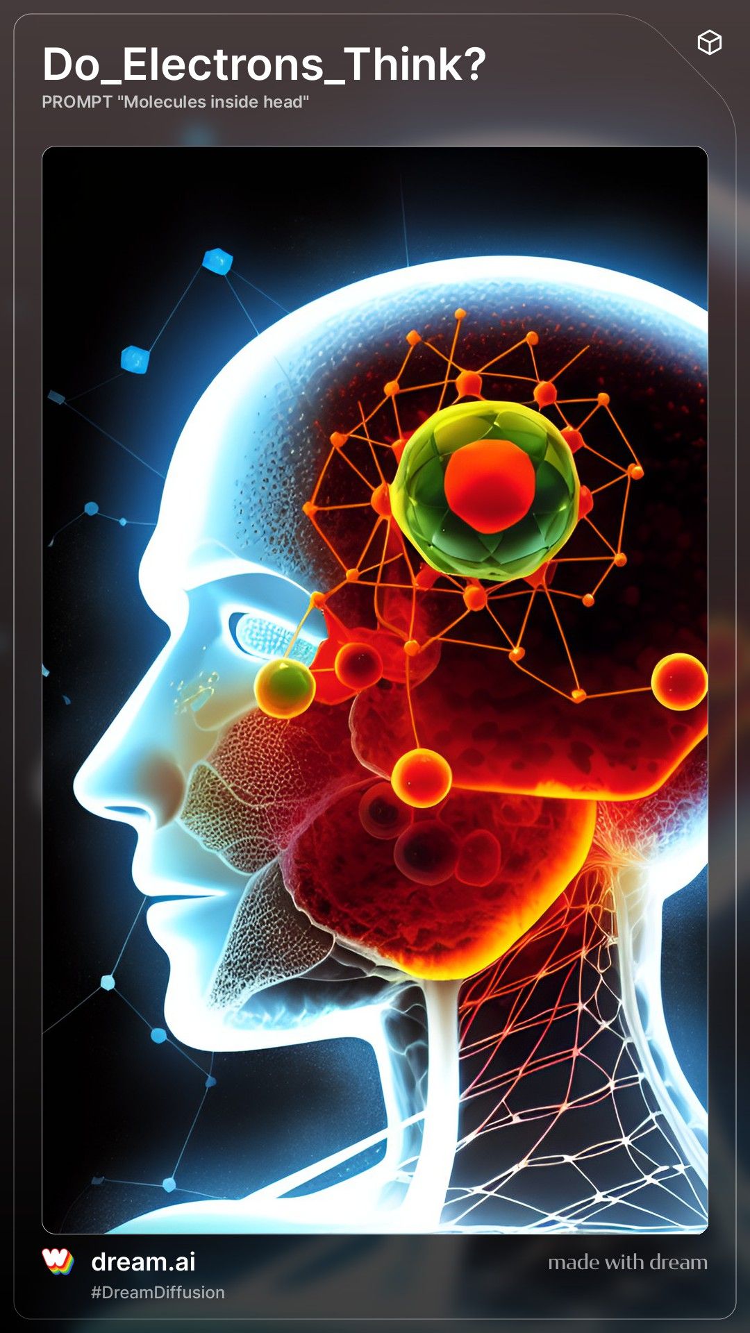 The image shows a screenshot of a mobile screen with a picture of a person's brain and text that...