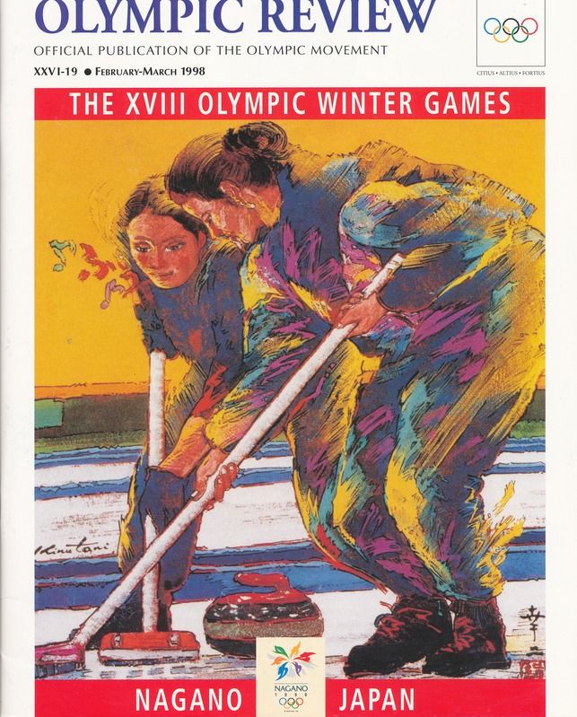 The image shows a poster for the 1988 Winter Olympics in Nagano, Japan. It features a painting of...