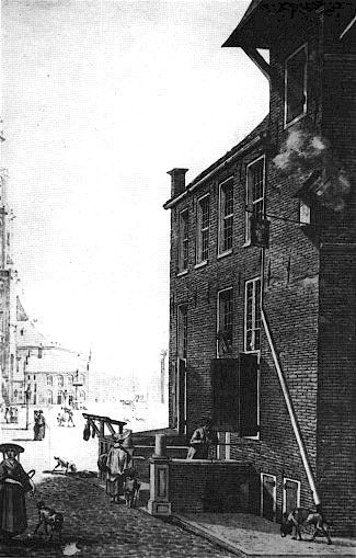 The image shows a black and white drawing of a street scene with people walking down it, some of...