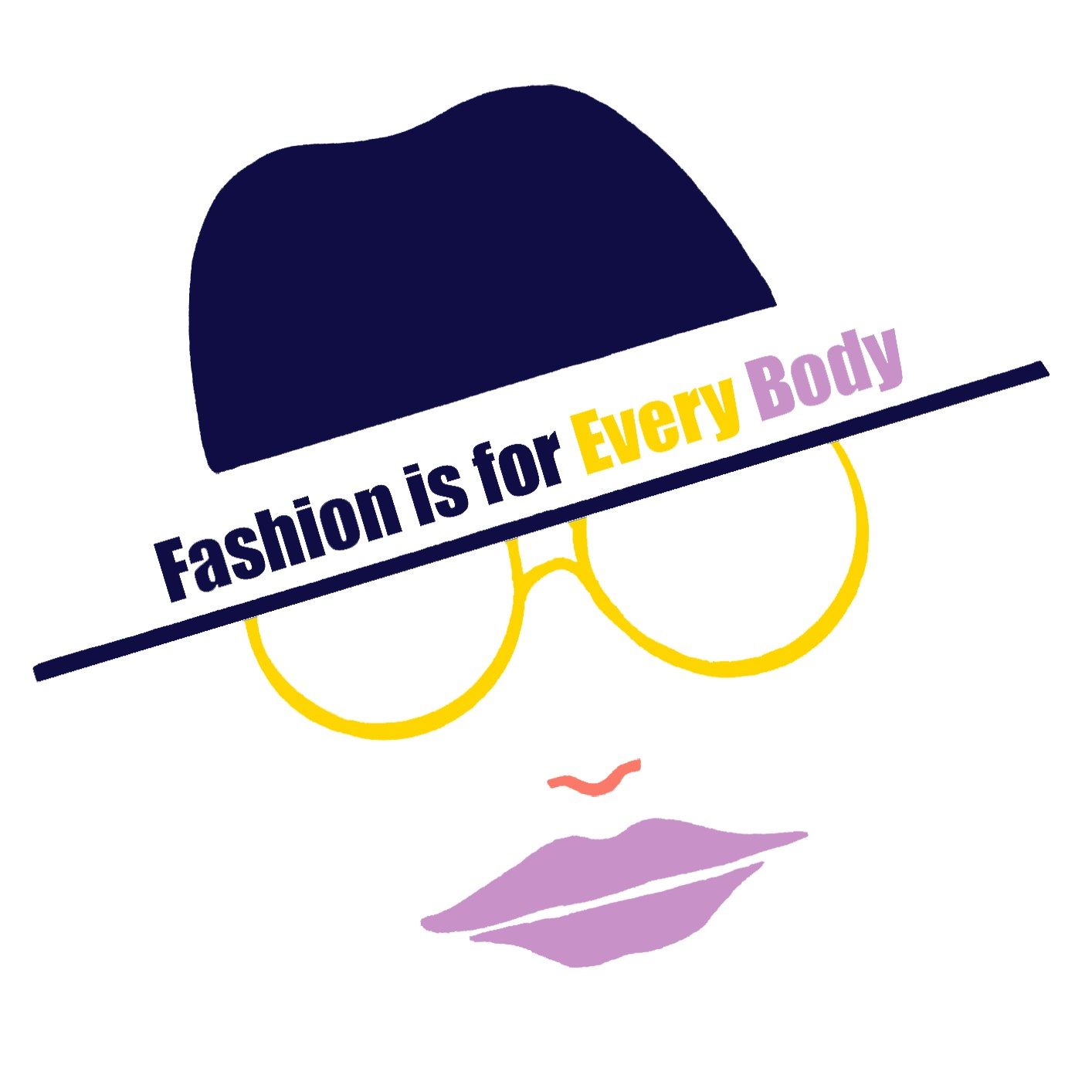 The image shows a logo of a person's face with the text "Fashion is for Every Body" written on it,...