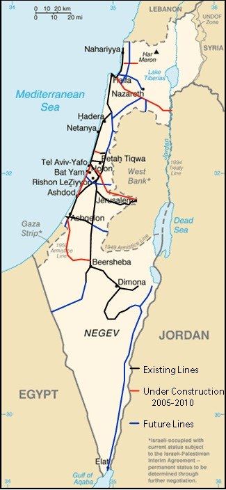 The image shows a poster with a map of Israel and Palestine, with text and lines indicating the...
