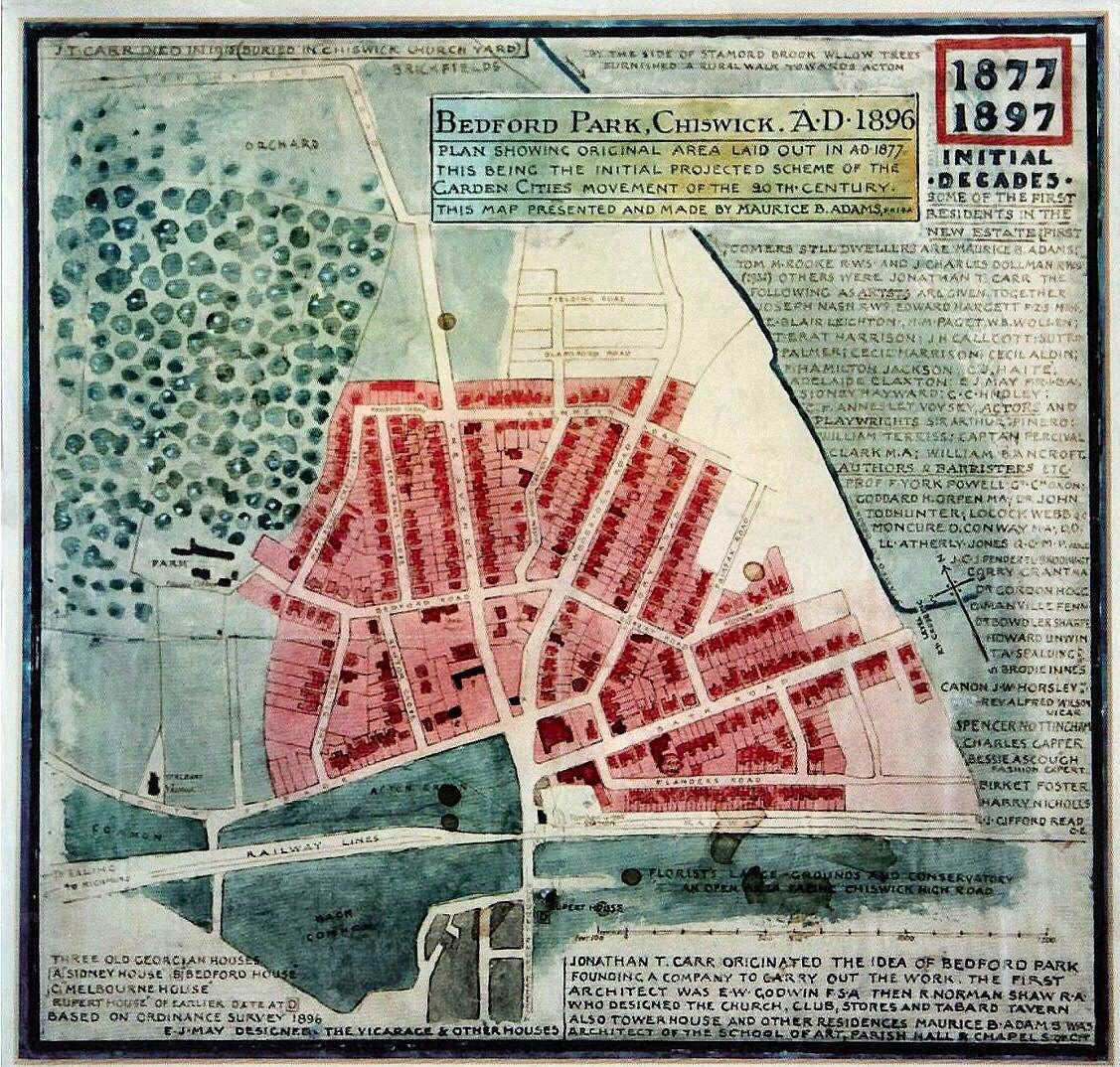 The image shows a poster of a map of Bedford Park, Massachusetts from 1877. The map is detailed and...