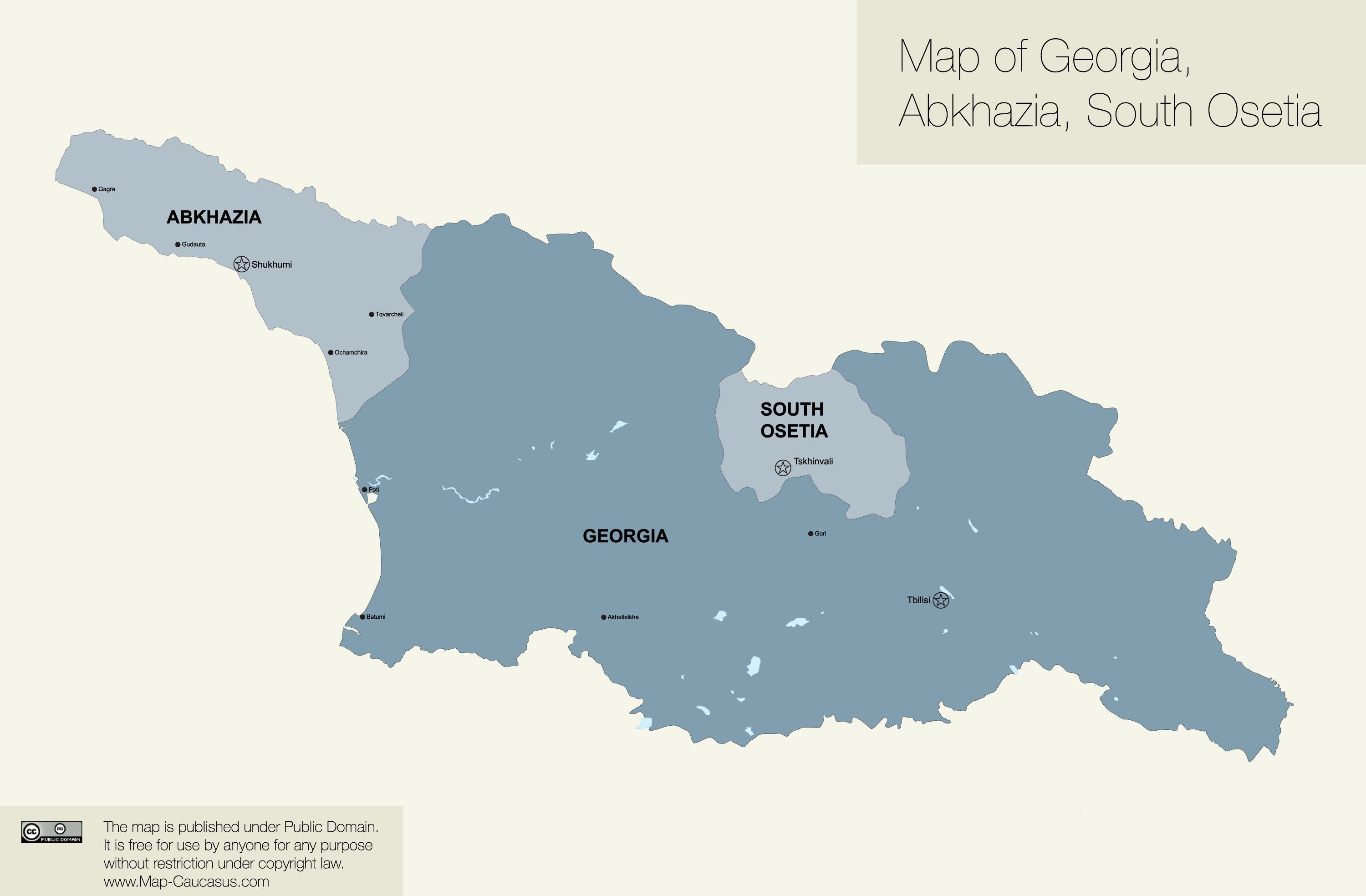 The image shows a poster with a map of Georgia, Abkhazia, and South Osetia. The map is detailed and...