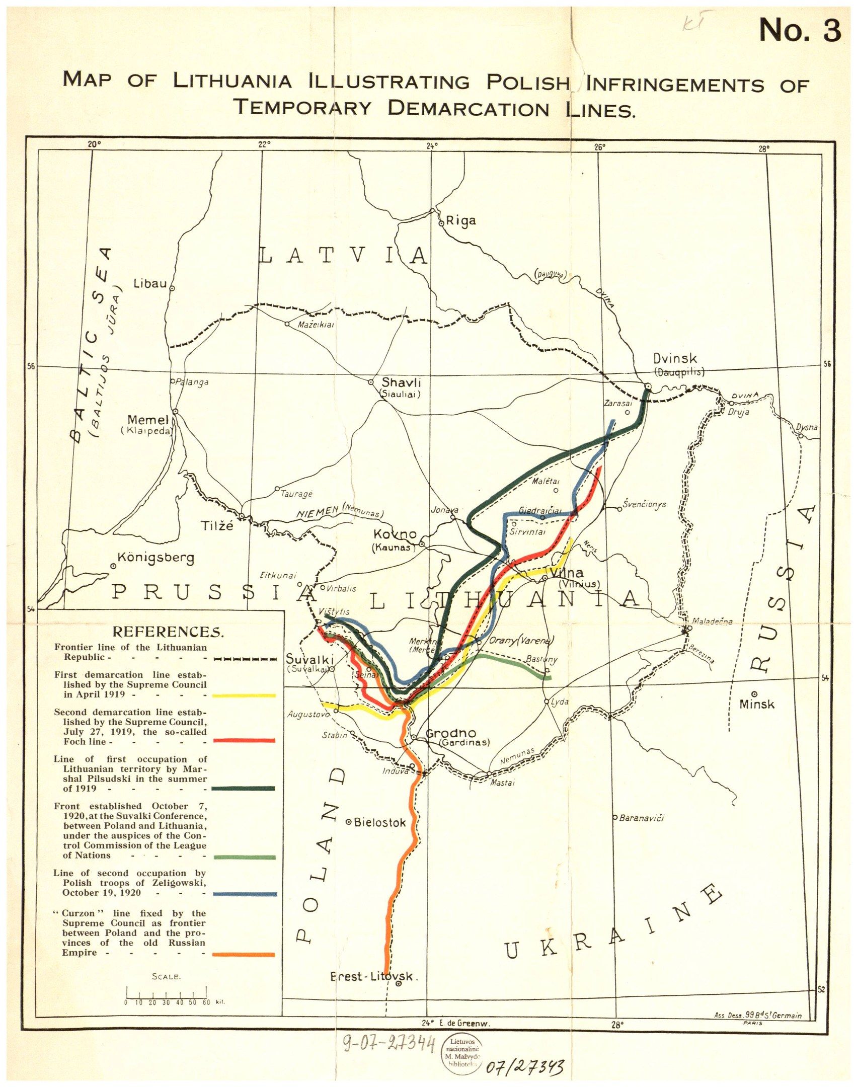 The image shows a poster with a map of Lithuania illustrating the Polish infringements of temporary...