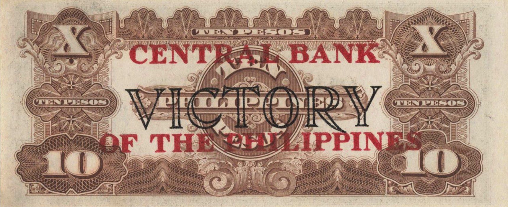 The image shows an old banknote from the Central Bank of the Philippines with the words "Victory of...