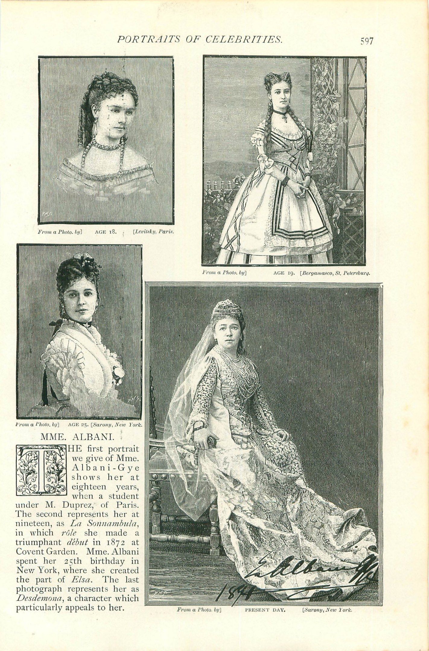 The image shows an old book with pictures of women in dresses on it. The book is open to a page...