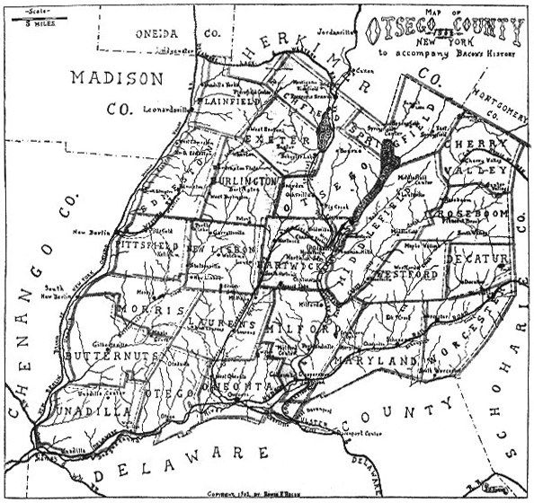 The image shows a black and white map of the city of Madison County, New York. It is a detailed map...