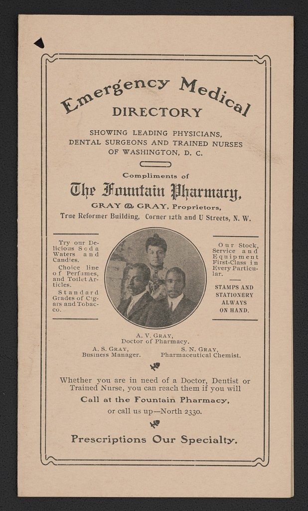 The image shows an old advertisement for an emergency medical directory with a picture of a man in...