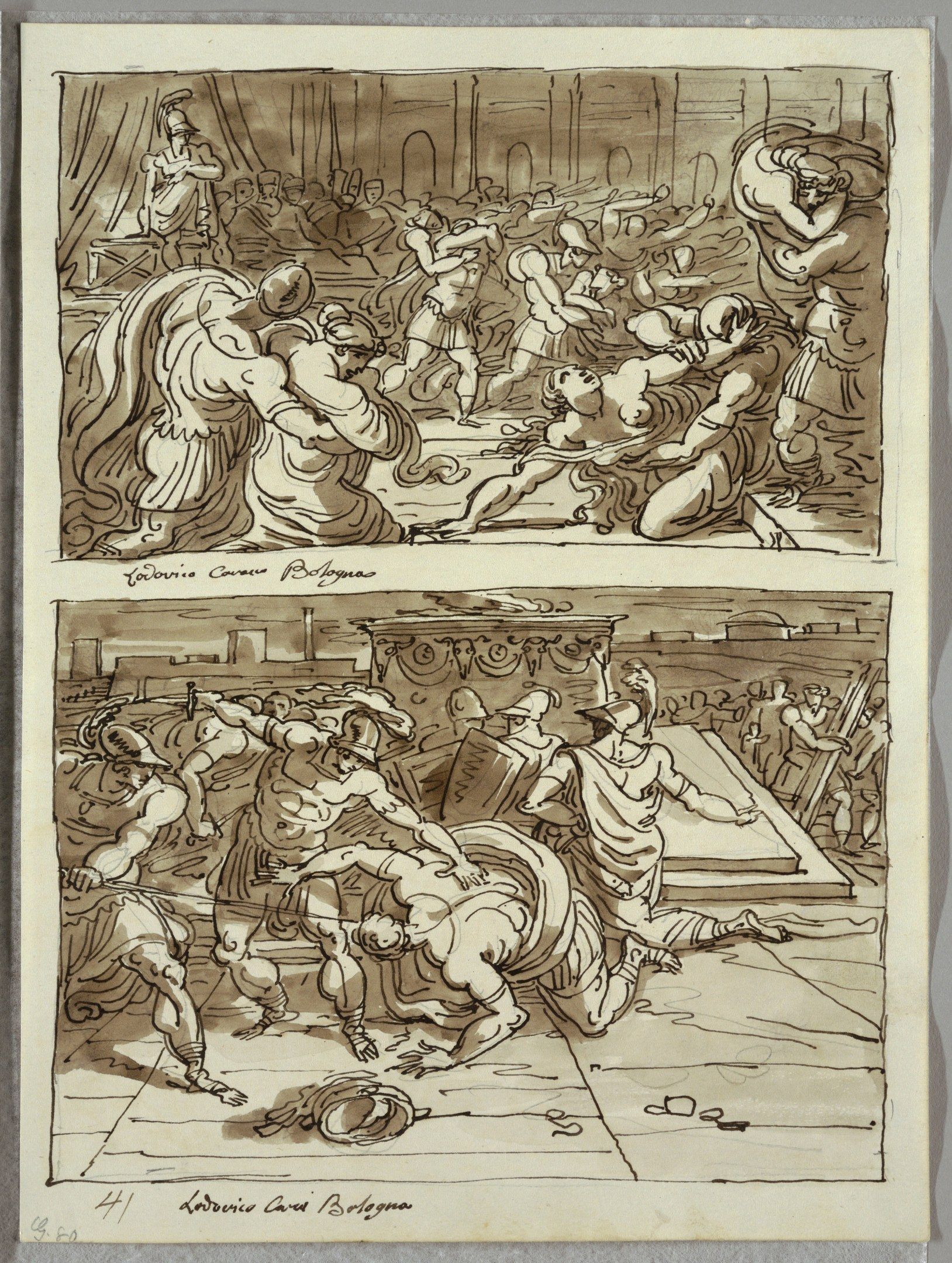 The image shows a page from a book with a drawing of a man being attacked by a group of people. The...