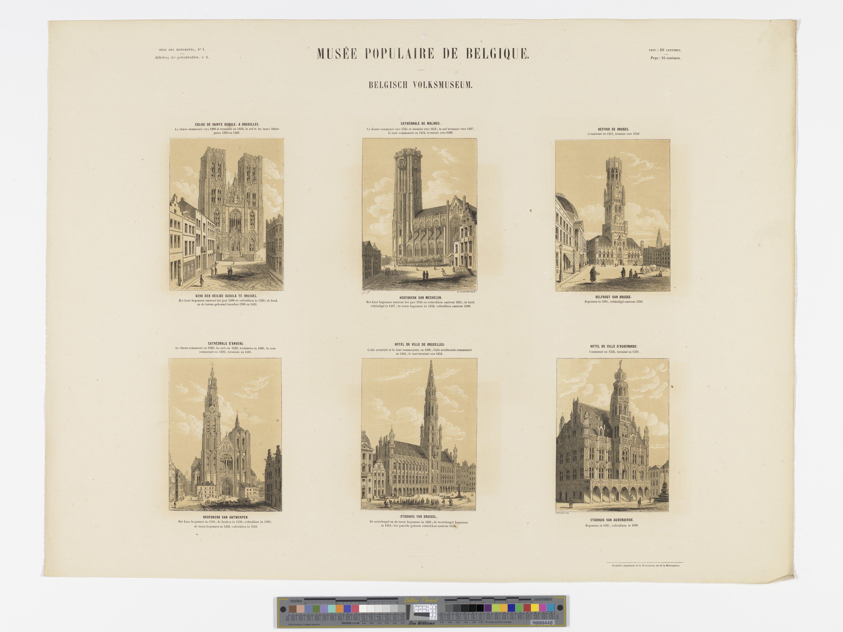 The image shows a page from a book with a variety of pictures of buildings from the Musee Populaire...