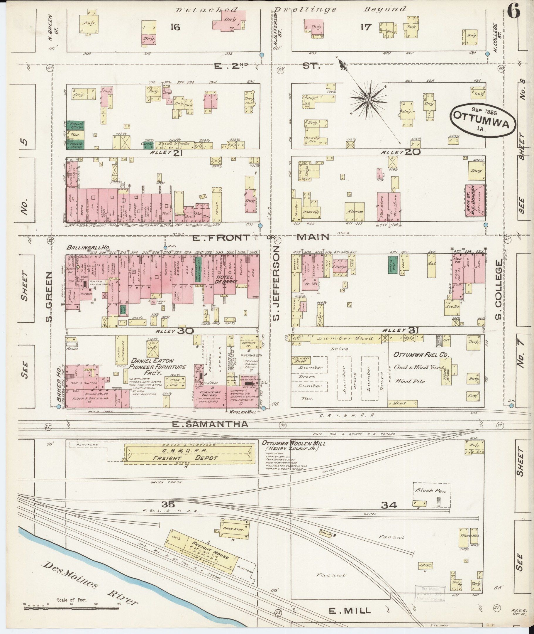 The image shows an old map of the city of Ottawa, Ontario, Canada from 1885. It is a detailed map...