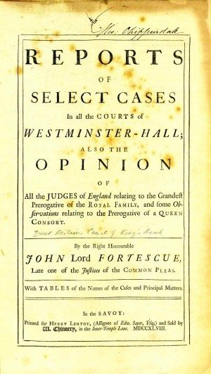 The image shows an old book with the title "Reports of Select Cases in the Courts of...
