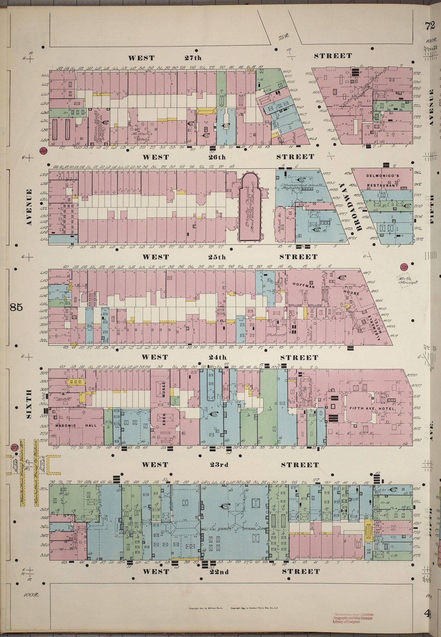The image shows an old book with a map of the city of New York City on it. The map is detailed and...