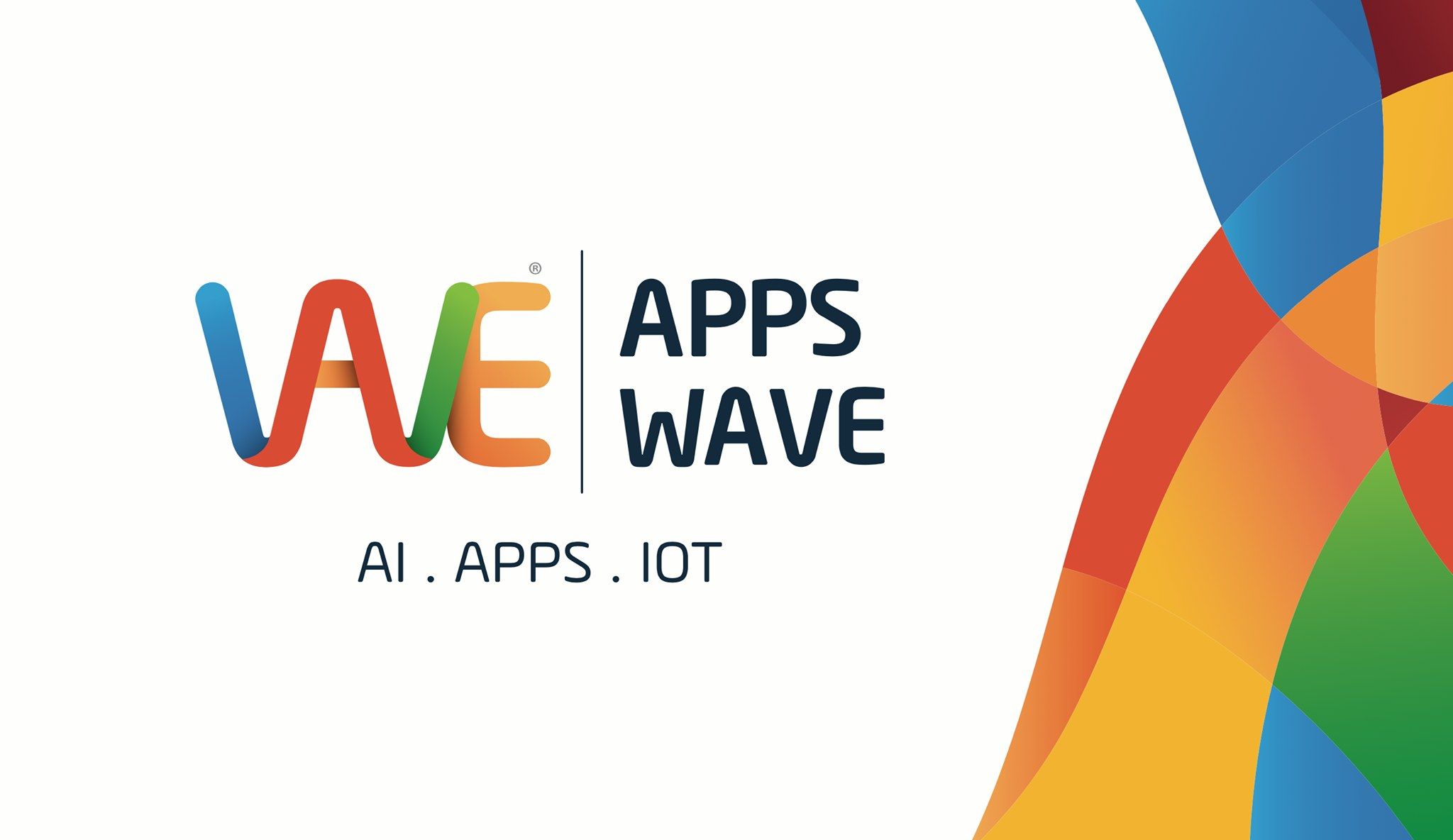 The image shows a colorful design on the right side with the words "AI, Apps, IoT" written on it...