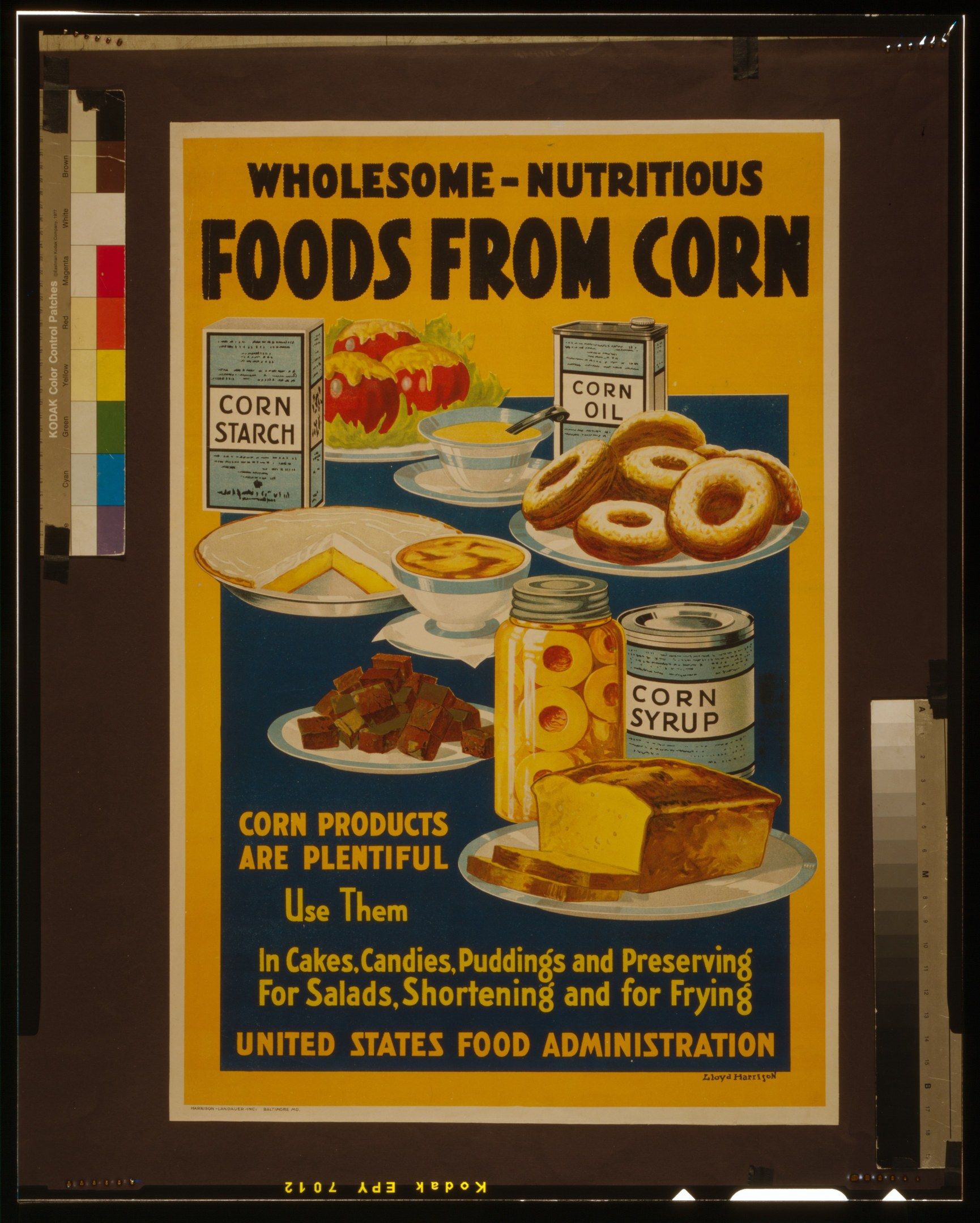 The image shows a poster with text and images of various food items from the United States Food...