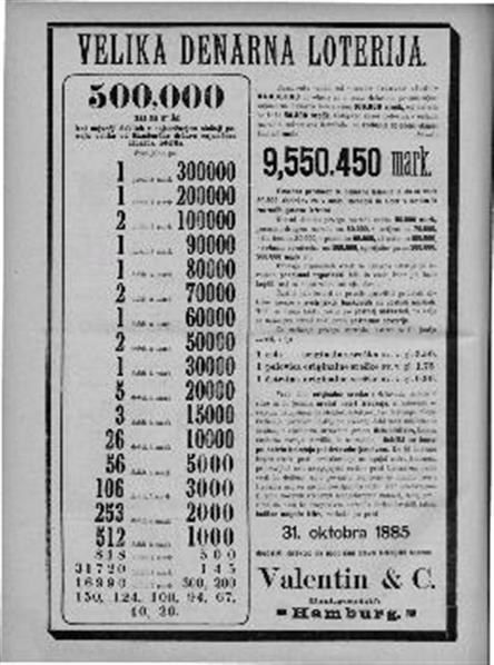 The image shows a black and white newspaper advertisement for a lottery ticket with a lot of...