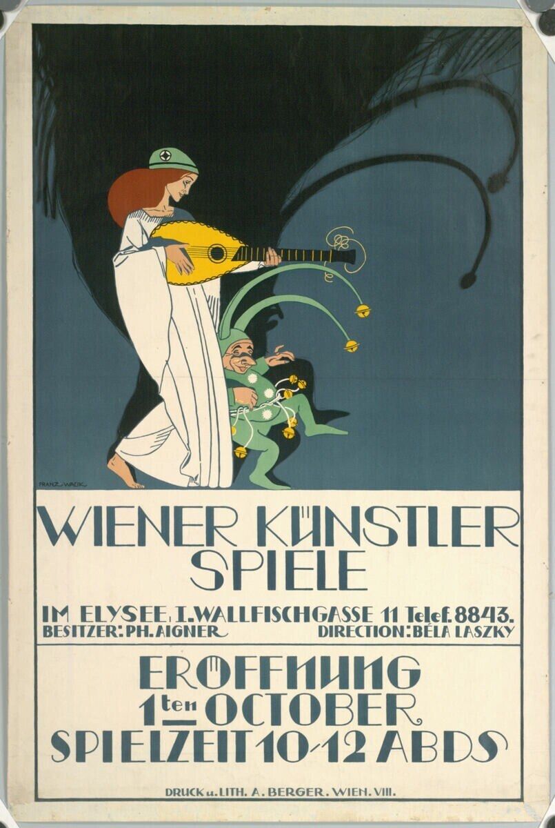 The image shows a poster advertising a concert in Vienna, Austria. It features a woman playing a...