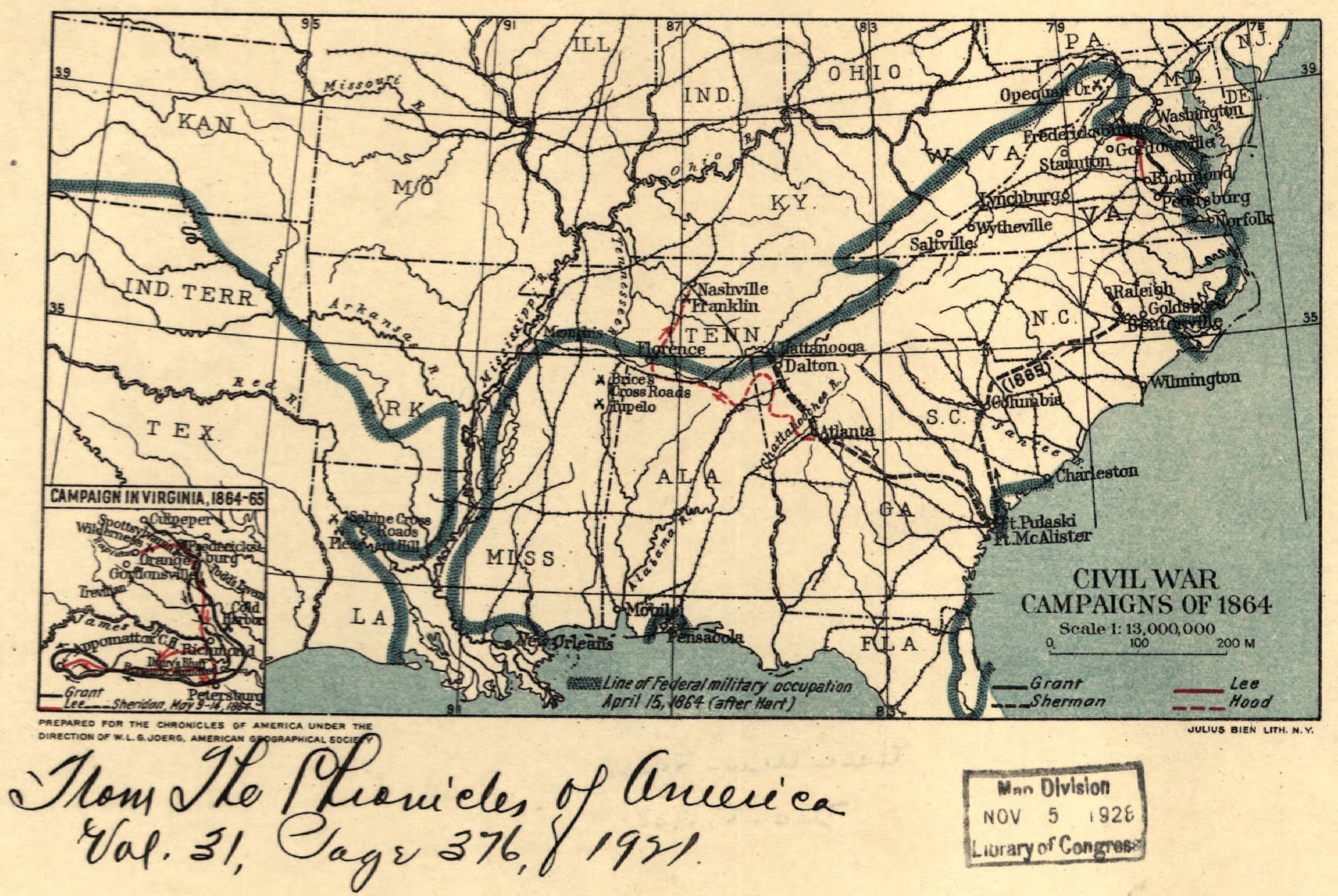 The image shows a paper with a map of the United States of America, depicting the Civil War...
