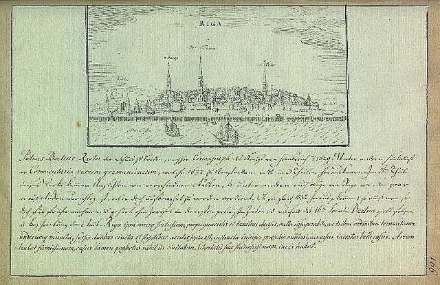 The image shows an old document with a drawing of a city on it, which is believed to be a map of...