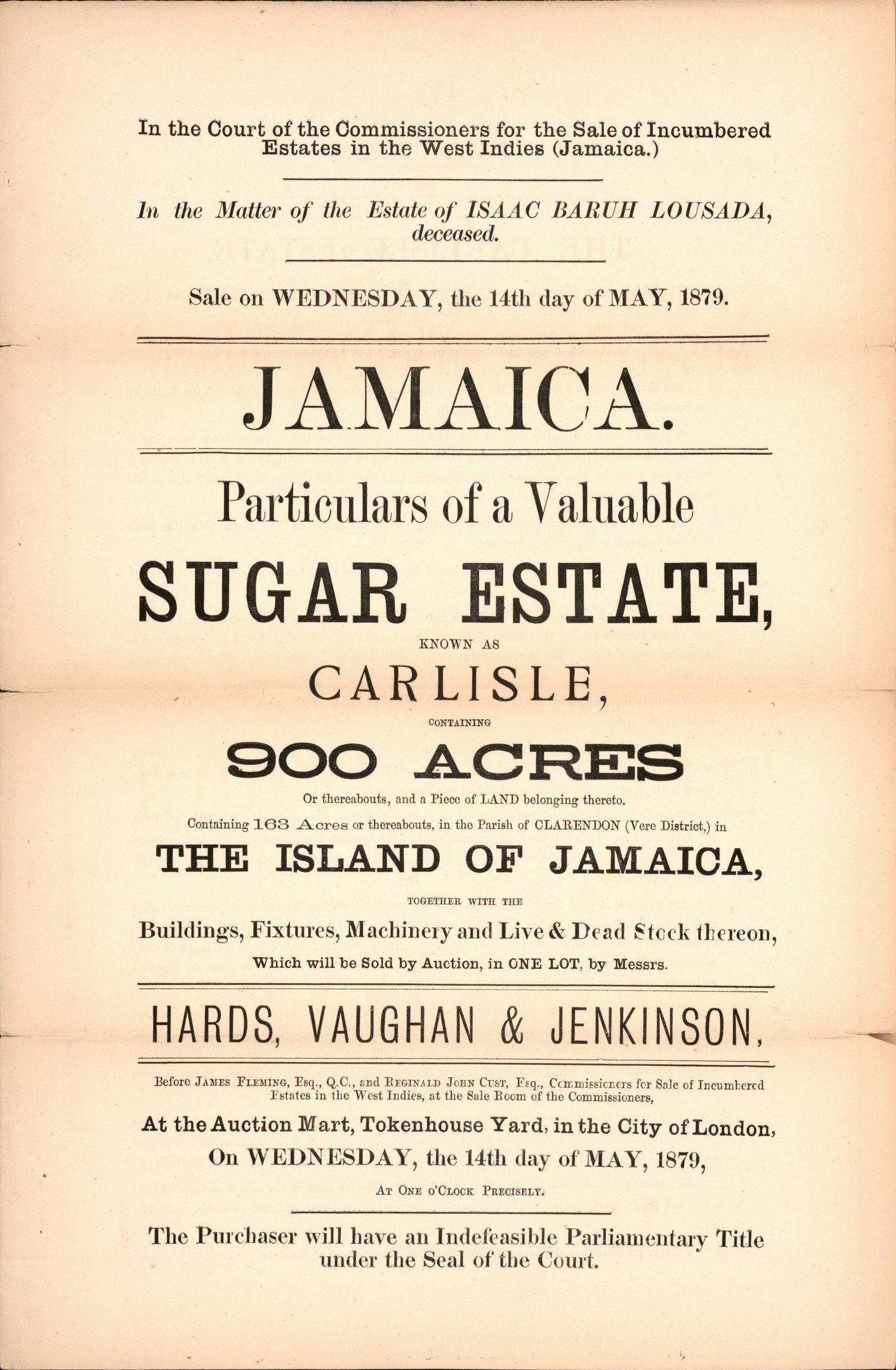 The image shows an old book with the title "Jamaica: Particulars of a Valuable Sugar Estate,...