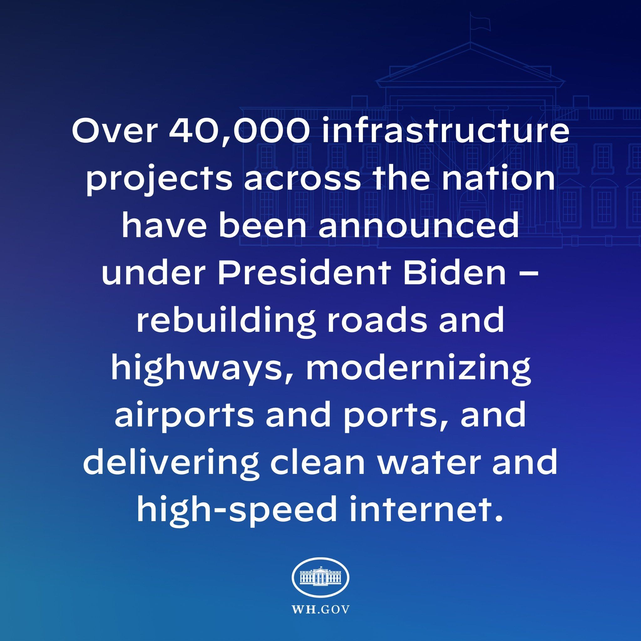 The image shows a blue background with the words "over 40,000 infrastructure projects across the...