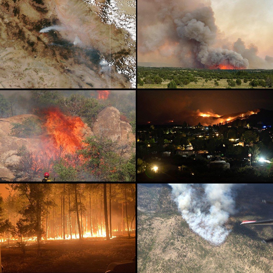 The image shows a collage of photos depicting the devastating effects of the California wildfires,...