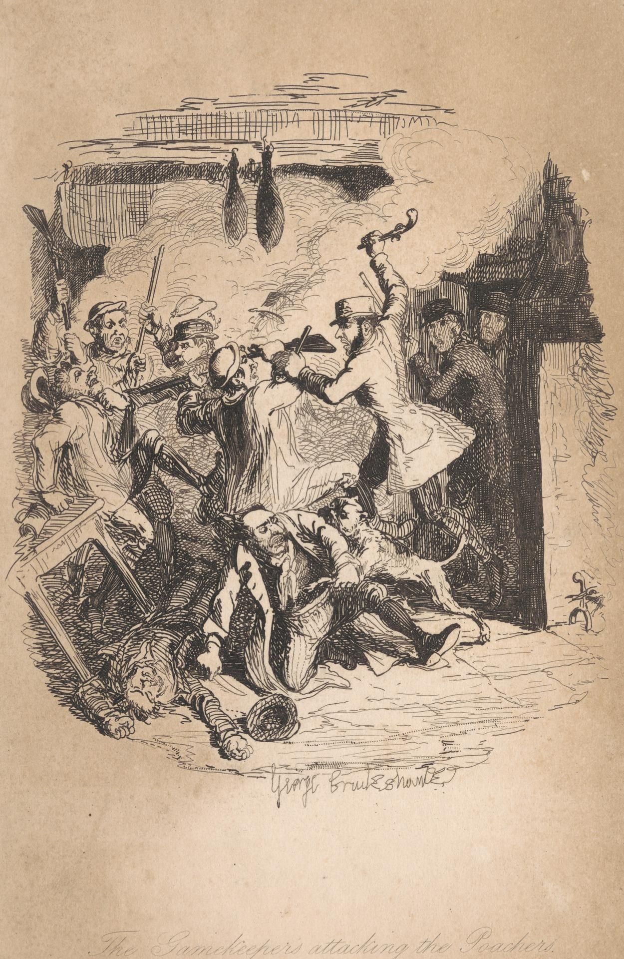 The image shows a group of gamblers attacking the readers, depicted in a paper with a drawing of a...