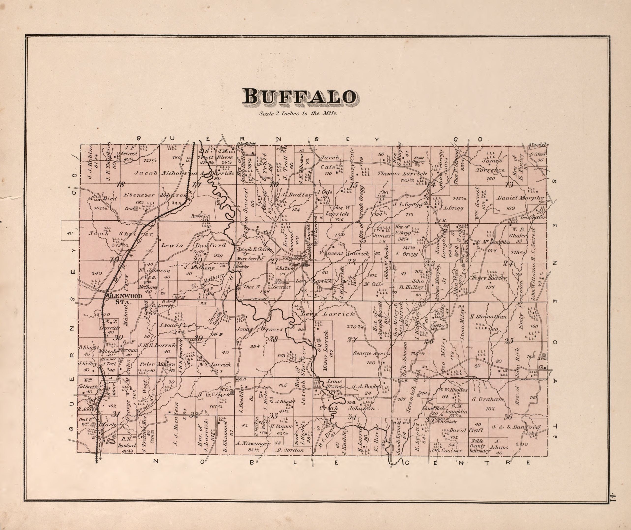 The image shows an old map of the state of Buffalo, New York. It is a paper map with text written...