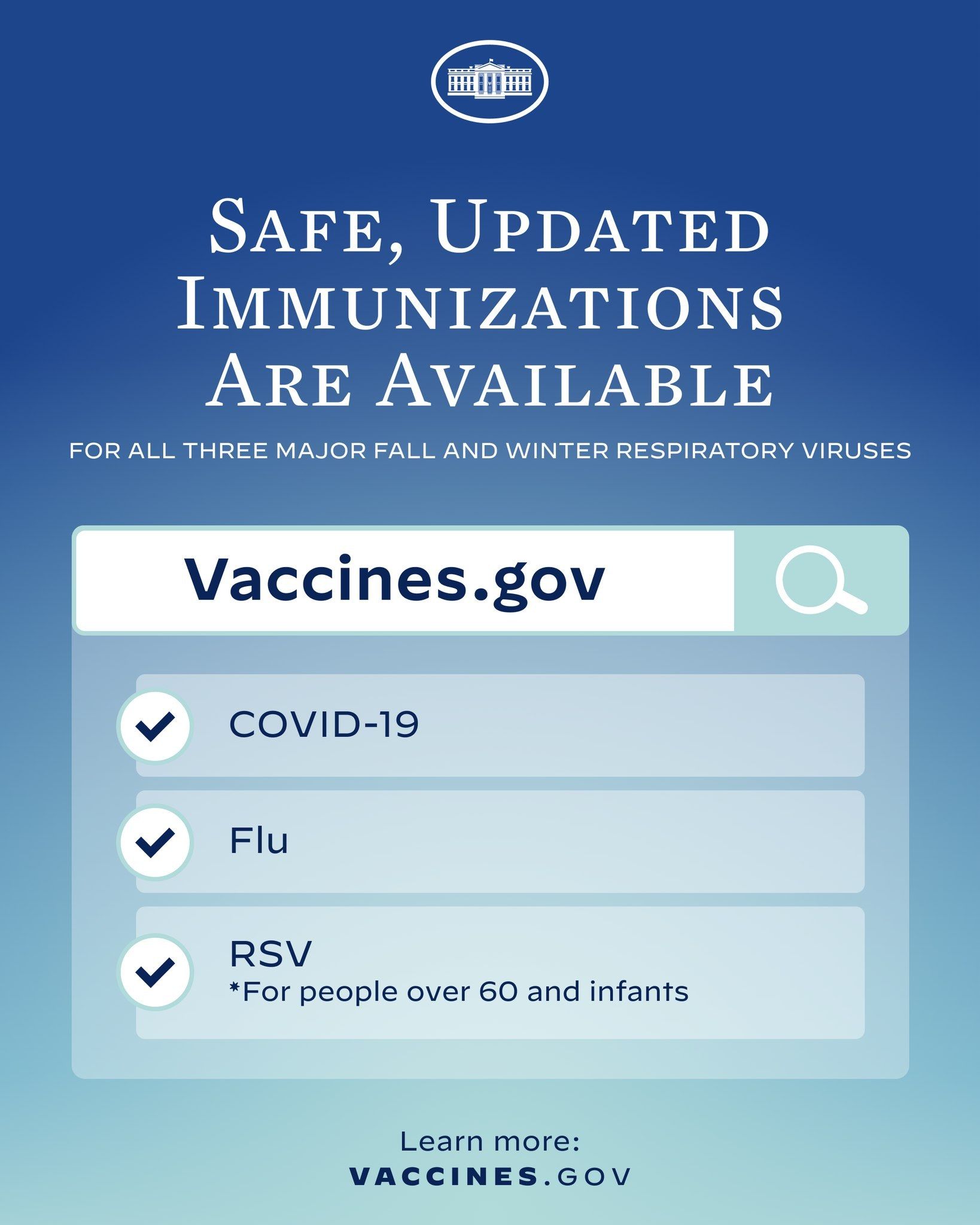 The image shows a poster with text and a logo that reads "Safe, Updated Immunizations are Available...