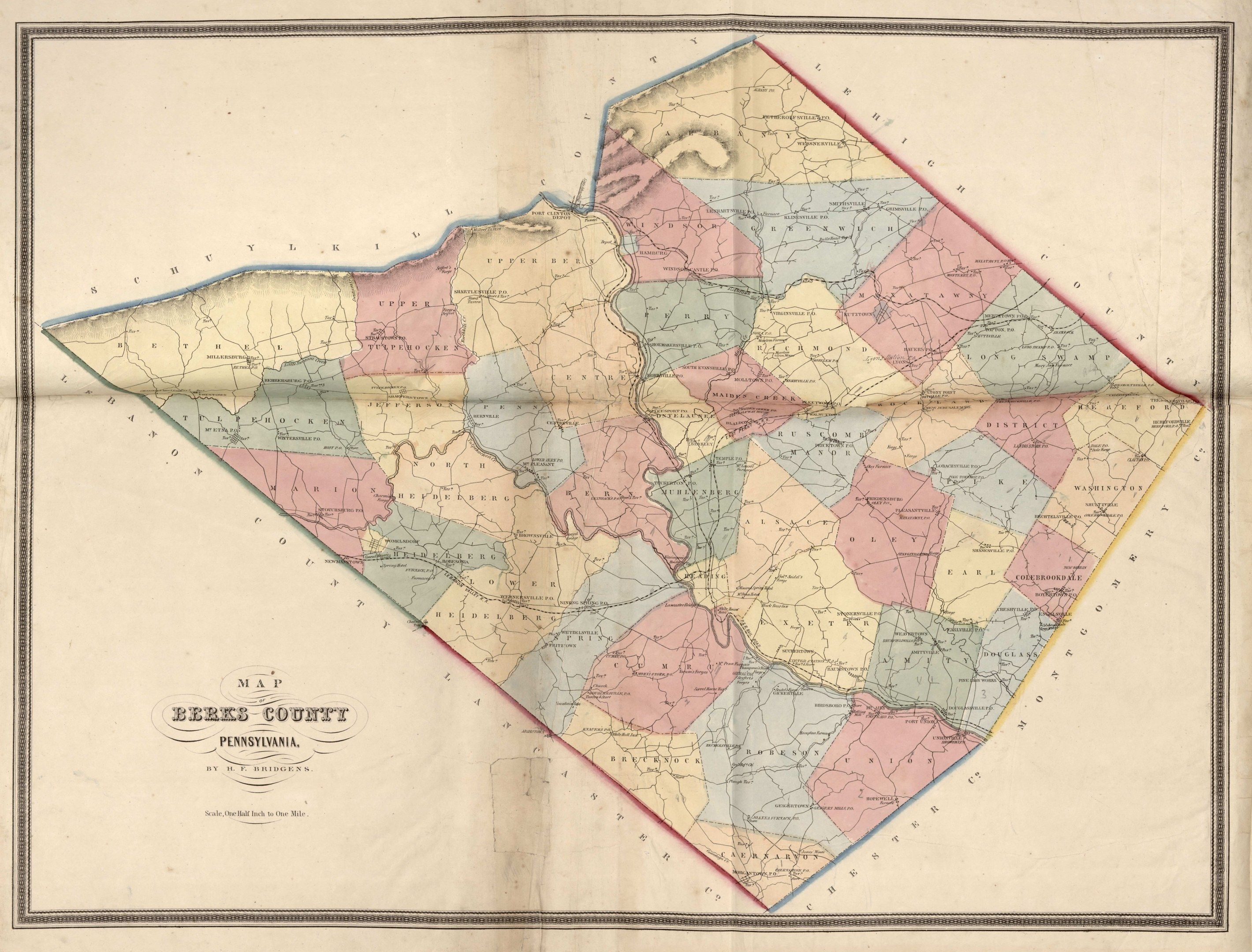 The image shows an old map of the state of Pennsylvania, with the counties of Beere County,...