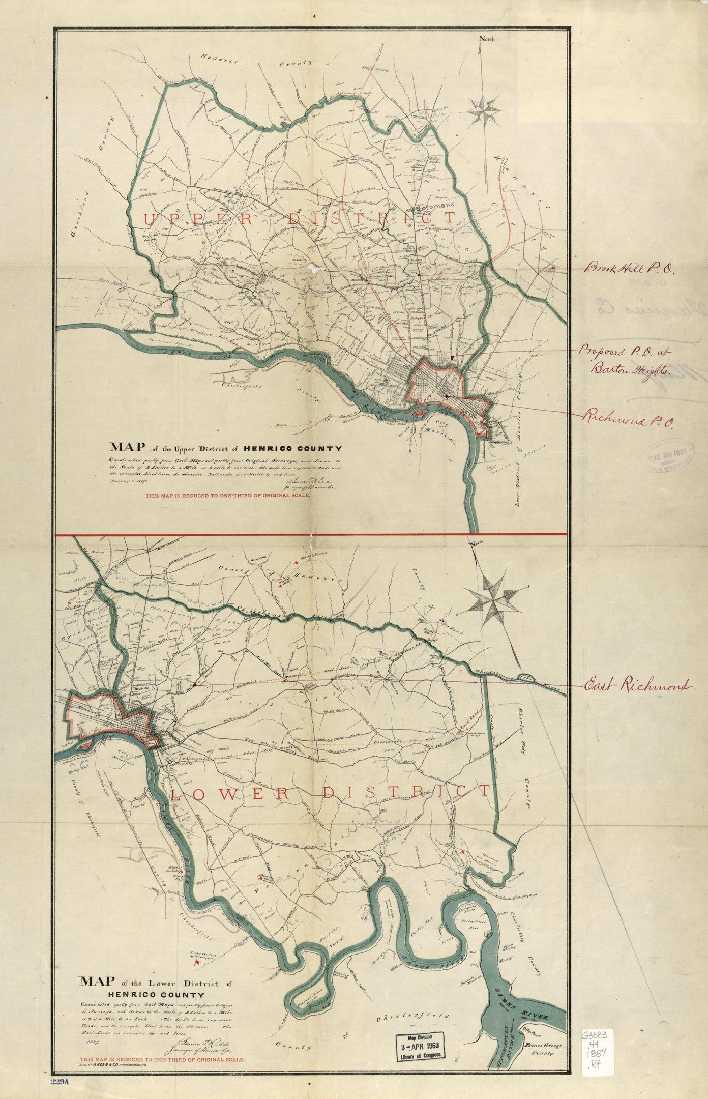The image shows a map of the Upper District of Henrico County and Lower District of Richmond,...