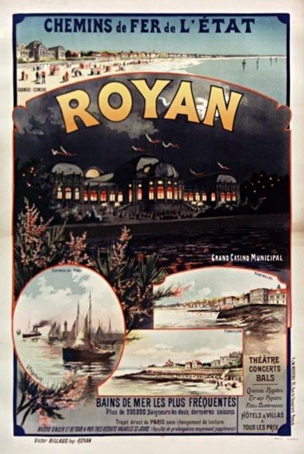 The image shows a poster advertising the Royal Casino in Paris, France. It features a picture of a...