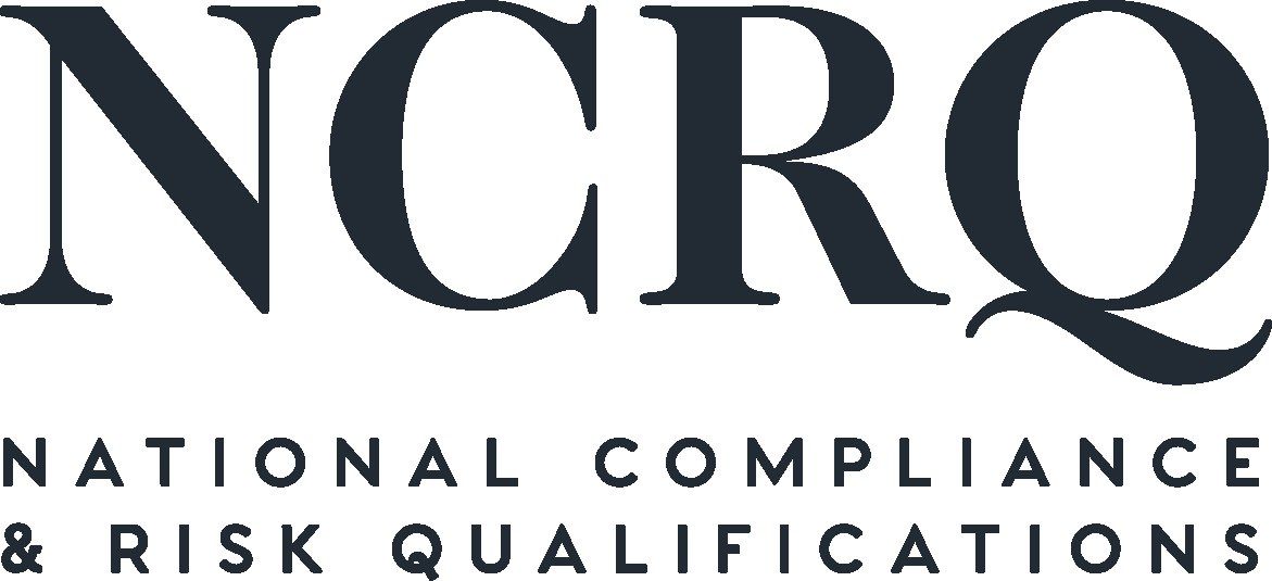 The image shows a white background with the text "National Compliance & Risk Qualifications"...