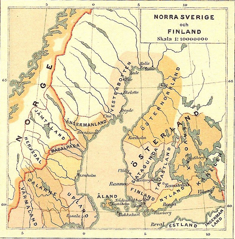 The image shows a poster with a map of Norway and Finland, with text written on it. The map is...