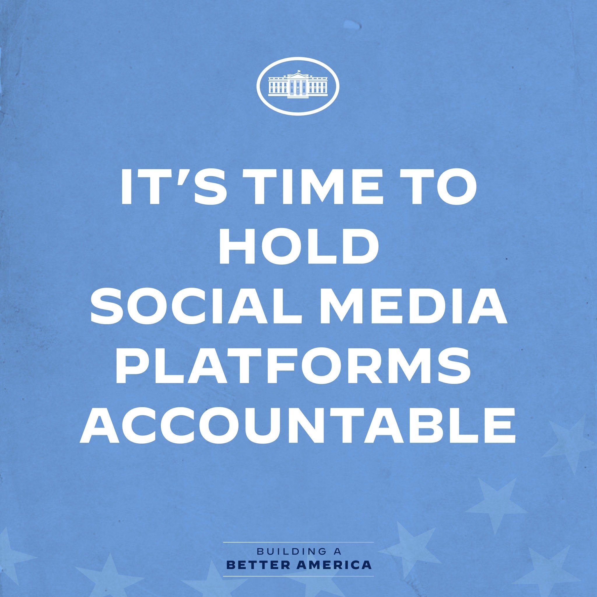 The image shows a poster with the words "It's Time to Hold Social Media Platforms Accountable"...