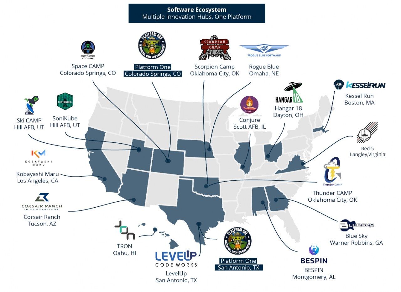 The image shows a map of the United States with logos of various companies, indicating the...