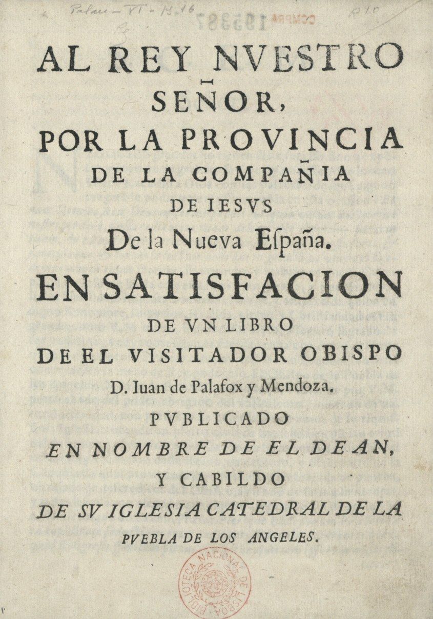 The image shows an old book with a red stamp on it, which reads "Al Rey Investro Senor, Por la...