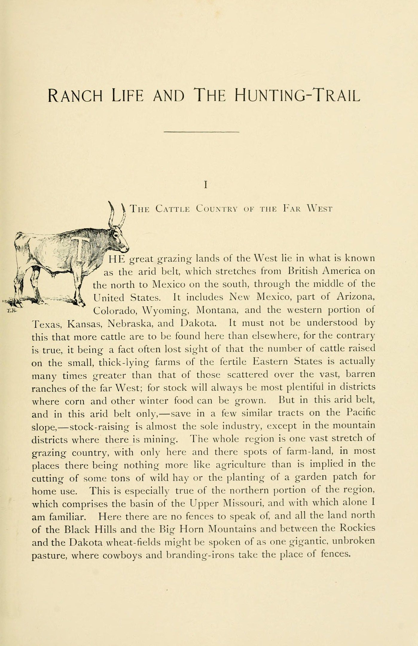 The image shows an open book with a drawing of a cow on it and the words "Ranch Life and the...