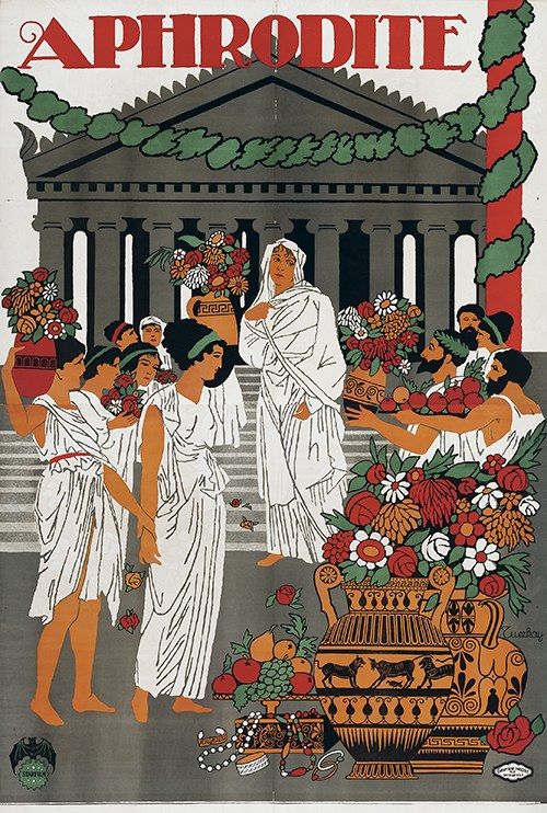 The image shows a poster advertising the Aphrodite festival in Athens, Greece. It features a group...