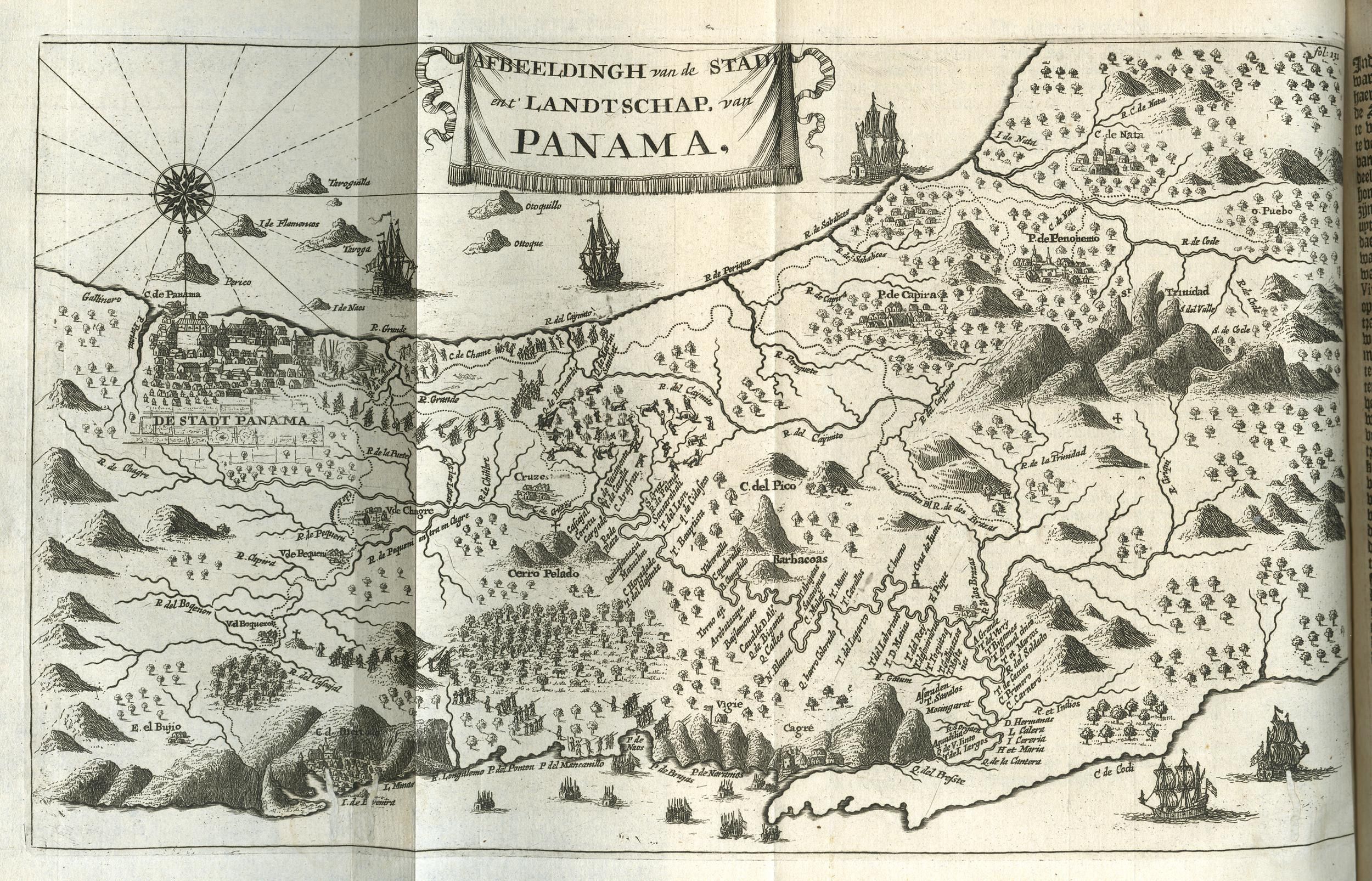 The image shows an open book with a map of Panama on it. The map is detailed and shows various...
