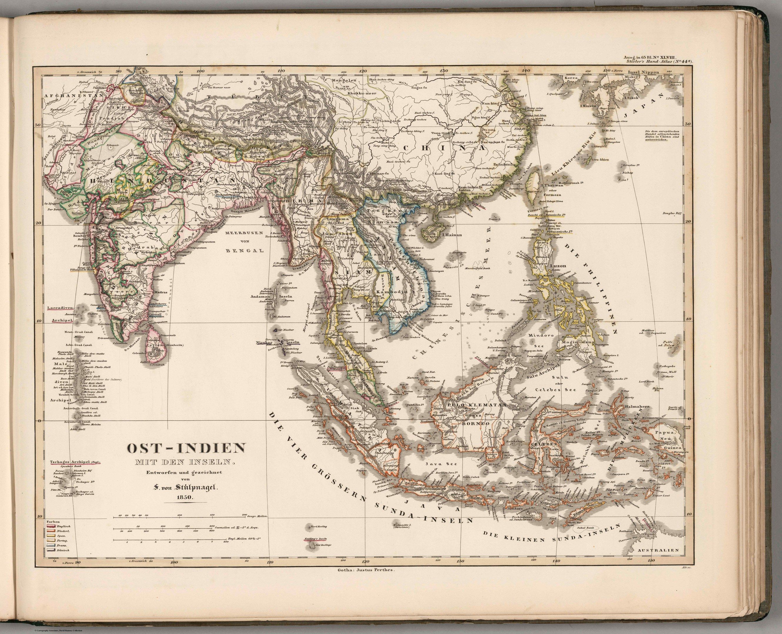 The image shows an open book with a map of Southeast Asia on it. The map is detailed and shows the...