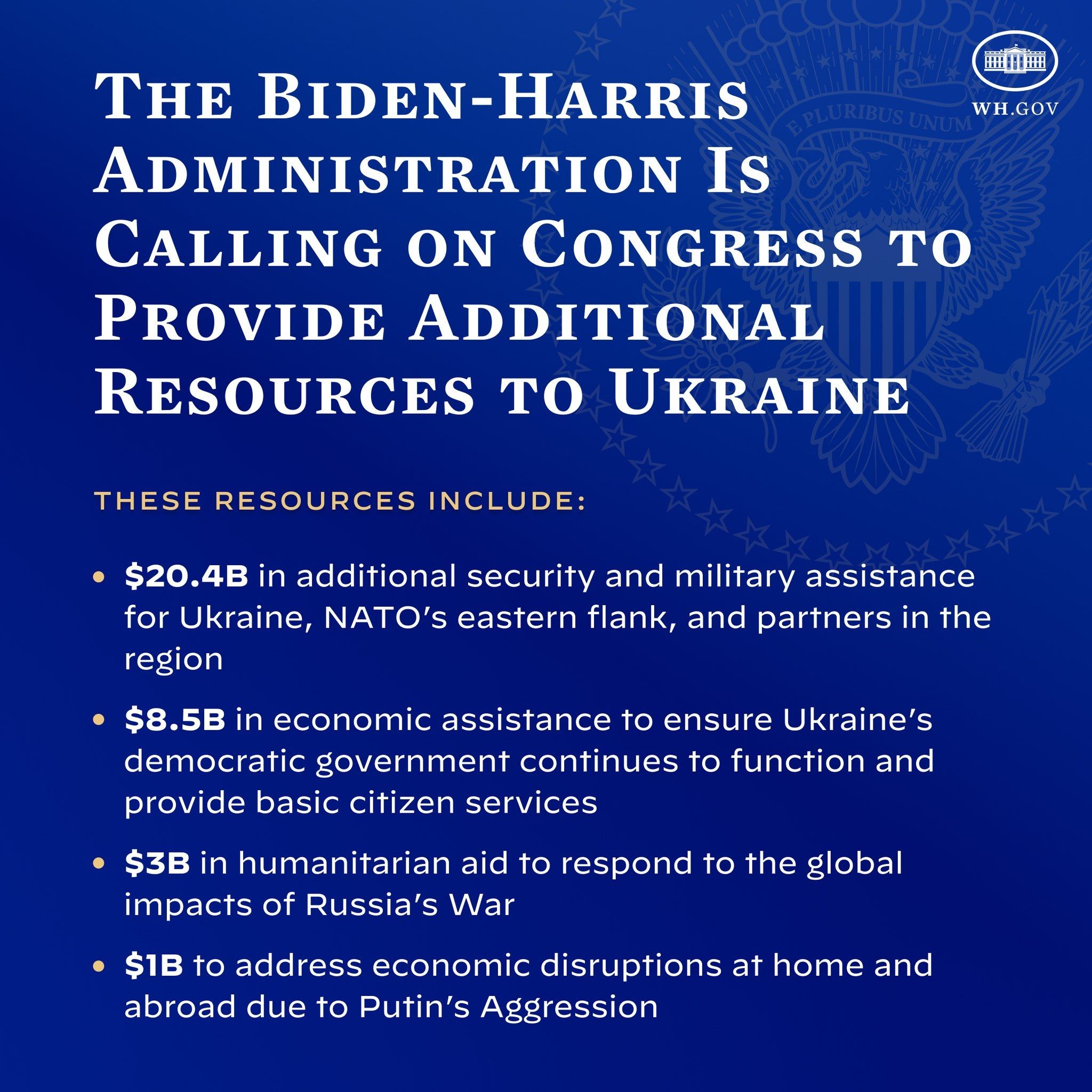 The image shows a blue poster with the text and logo of the Biden-Harris Administration, which is...