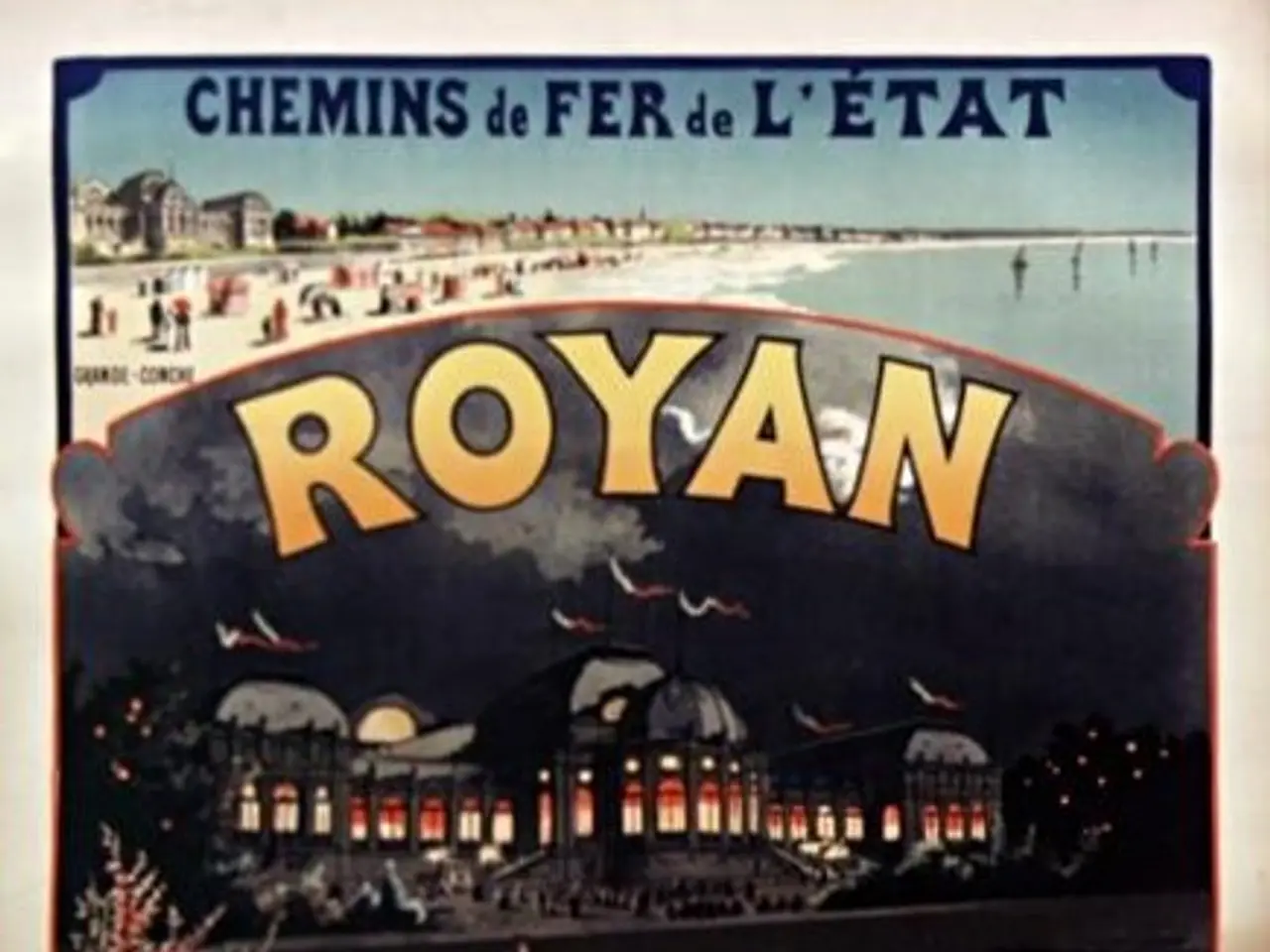 The image shows a poster advertising the Royal Casino in Paris, France. It features a picture of a...
