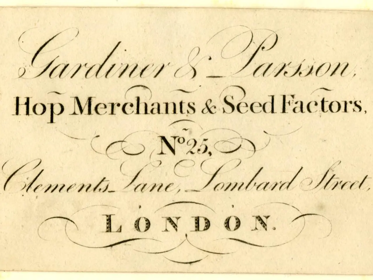 The image shows an old business card with the words "Gardner & Parsons, Hop Merchants & Seed...