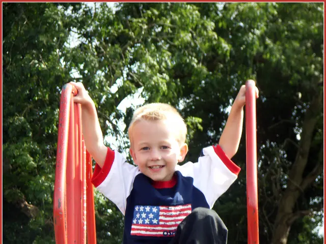 Toddler wanders onto playground meadow, nearly met by oncoming vehicle