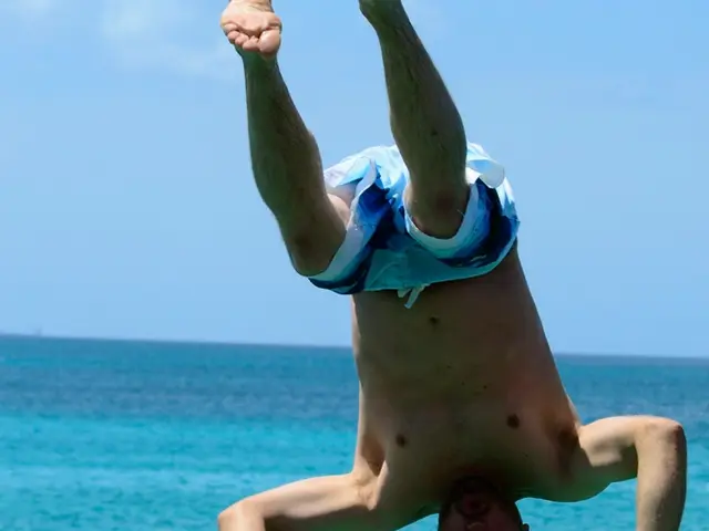 Water jetting upwards from hydrants due to a man's bounce